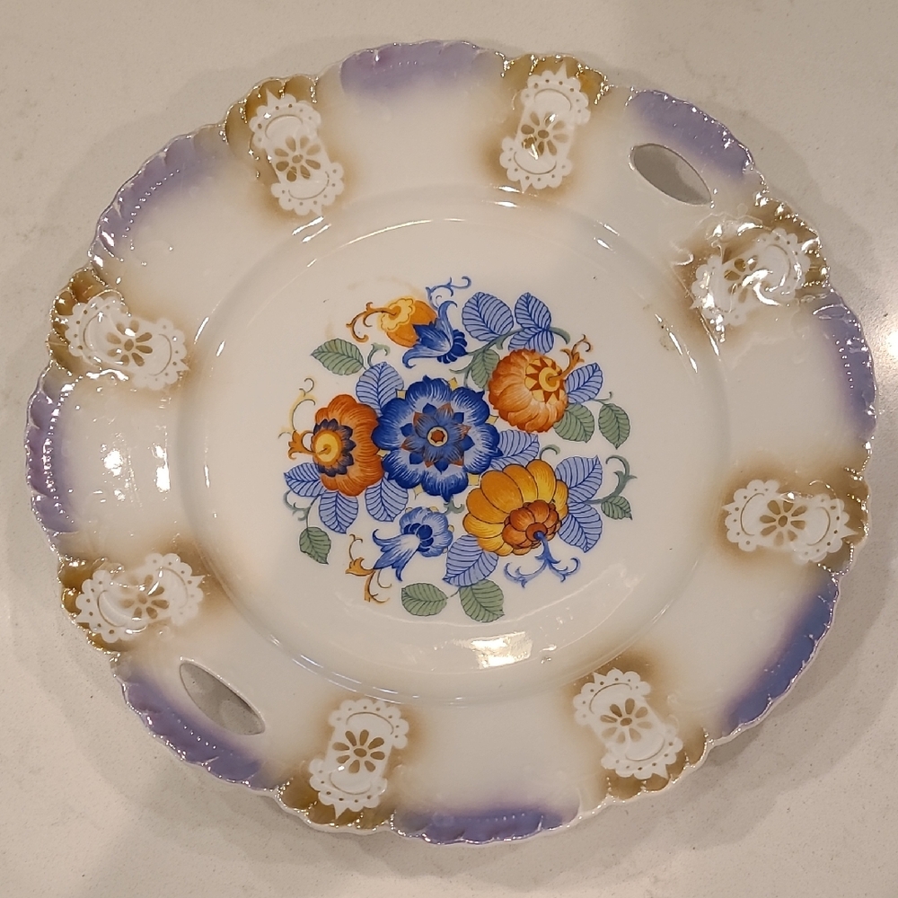 Vintage Bavaria Floral Decorative Plate with Handles